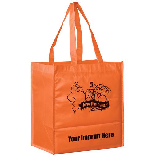  Halloween Stock Design Orange Non-Woven Tote Bag • Ghost - Customized (13"x5"x13") - Screen Print 